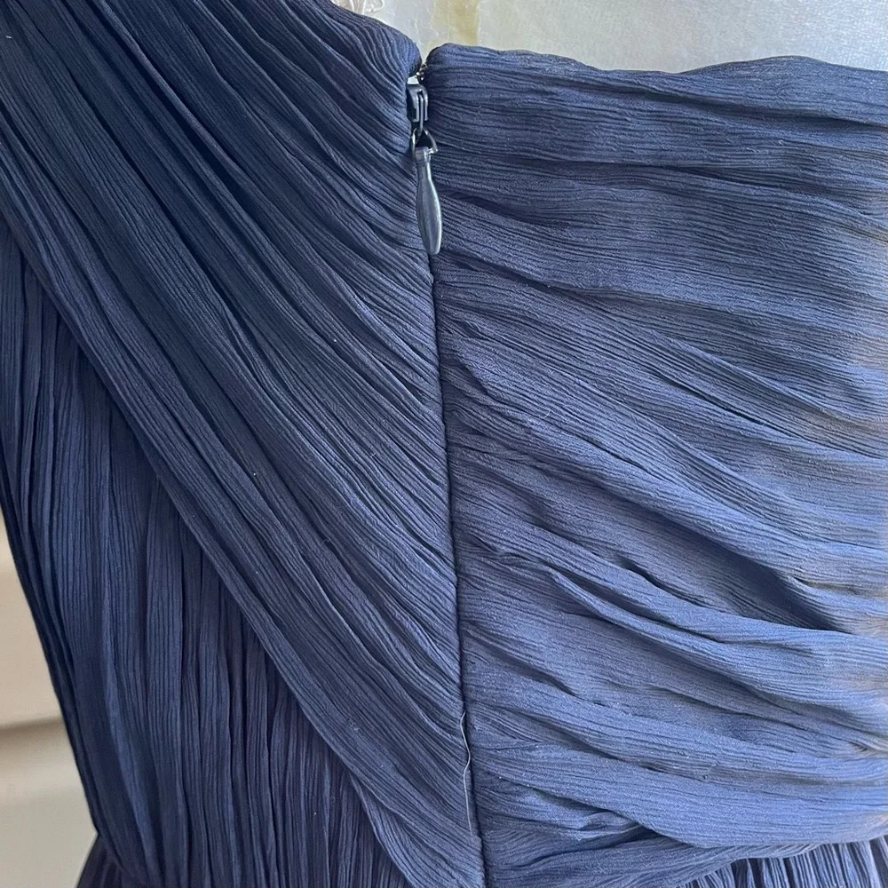 •J. Crew• Navy 100% Silk Chiffon One Shoulder Dress - Size 14 - Picture 6 of 7
